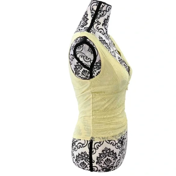 Pale Yellow Lace Trim Camisole Tank Top Y2K Lingerie Style S - Picture 4 of 13